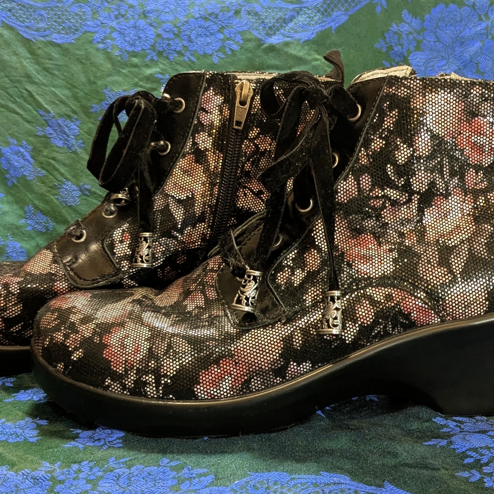 Alegria Floral Black Ankle Boots